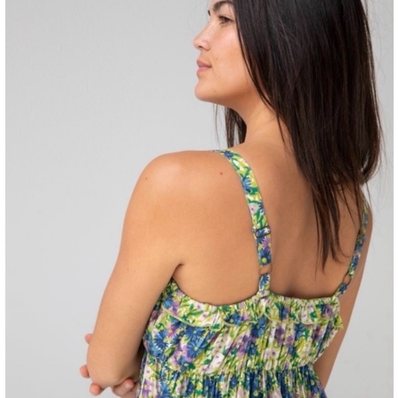 Natural Life Elizabeth Maxi Dress Green Floral Boho Babydoll Size Large - Picture 3 of 15